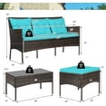 thumbnail image 3 of Gymax 3PCS Patio Rattan Sectional Conversation Furniture Set w/ Turqouise Cushions, 3 of 7