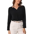 thumbnail image 1 of INSPIRAR CHIC Blusa de Moda de Trabajo Casual de Manga Larga con Cuello en V para Mujeres XS Negra, 1 of 6