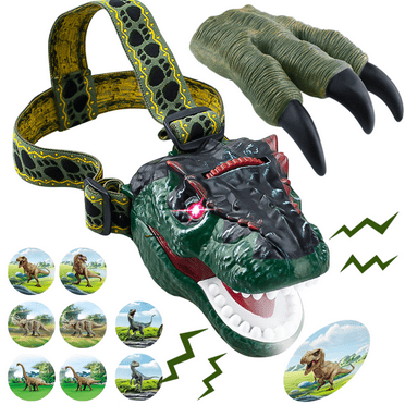 Kids Headlamp and Dinosaur Claws Set,Dinosaur Headlamp Flashlights for Kids Camping,Projection and Sound and Light Functions,Kids Ideal Gift for Birthday and Christmas