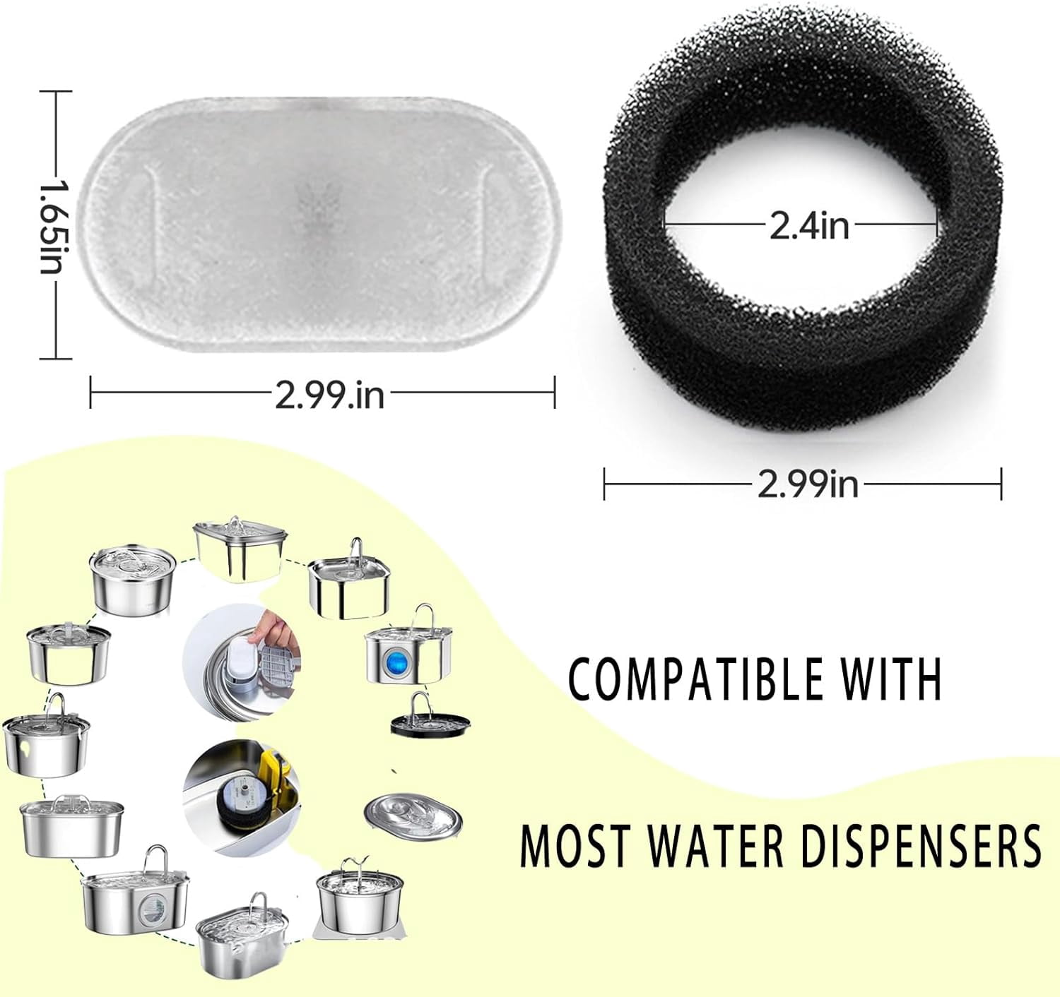 JJEAN-【8-Pack】 Replacement Filters for Pet Water Fountain, Compatible with 108oz/3.2L & 67oz/2L Stainless Steel Cat/Dog Fountains, Fits Square Pump | 3-Stage Activated Carbon