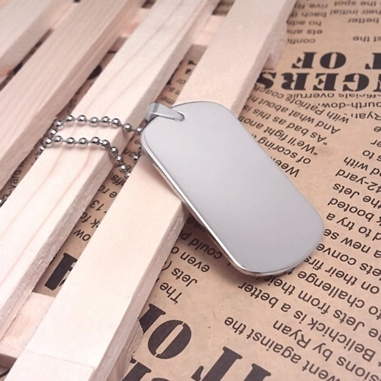 Men's Large Army Dog Tag Pendant Necklace Gold Steel Shot Bead 
