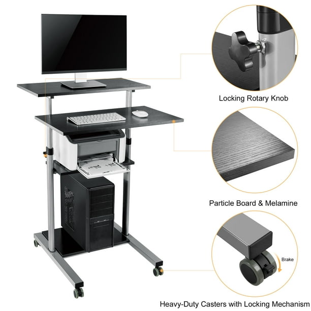 Table de Lit a Roulette,Bureau Debout Mobile réglable en Hauteur