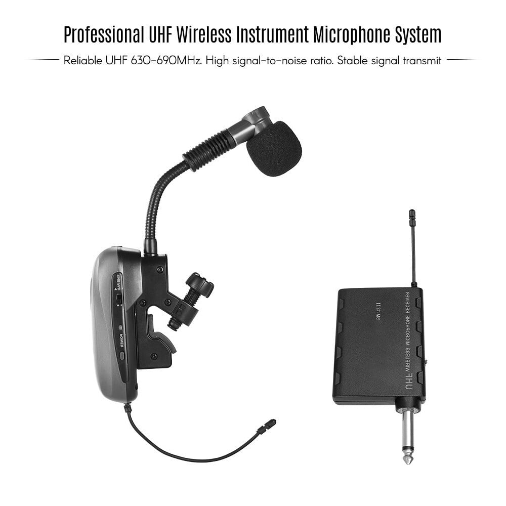 Baomic BM-12/V2 Professional UHF Wireless Instrument Microphone System Receiver & Transmitter 16 Channels for Sax Saxophone French Horn Trumpet Trumbone