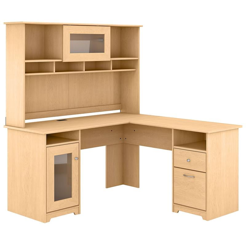 Cabot 60W L Shaped Computer Desk with Hutch in Natural Maple