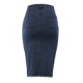 thumbnail image 3 of A2Y Women's Slim Fit Rayon Knee Length Rhinestone Front Slit Denim Jean Pencil Skirt Dark Wash 1XL, 3 of 4