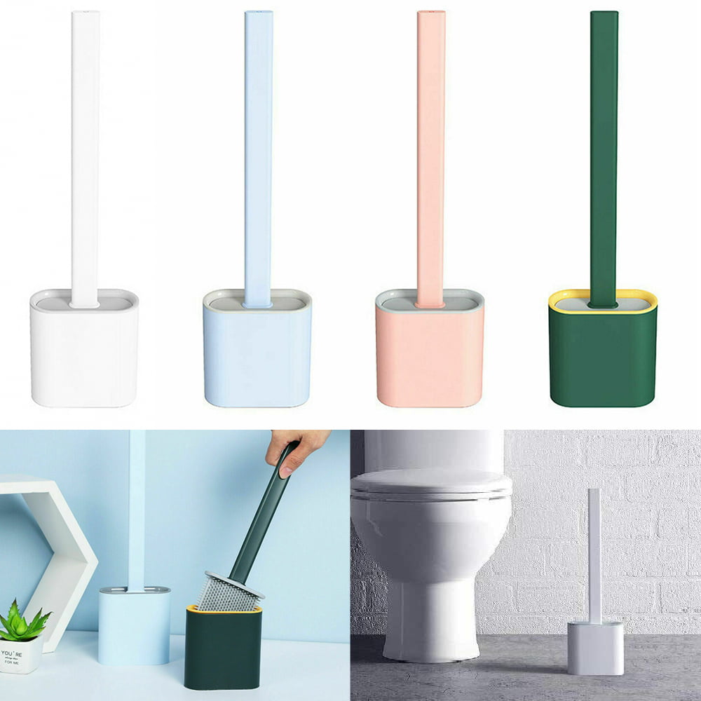 Silicone Toilet Brush with Toilet Brush Holder Wall-Mounted Bendable Clean Brush 