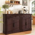 thumbnail image 1 of FIAKOA 64" Farmhouse Buffet Cabinet with Charging Station, Modern Sideboard Cabinet with Wood Doors & 2 Drawers, Kitchen Coffee Bar Credenza for Dining Room, Walnut Brown, 1 of 9