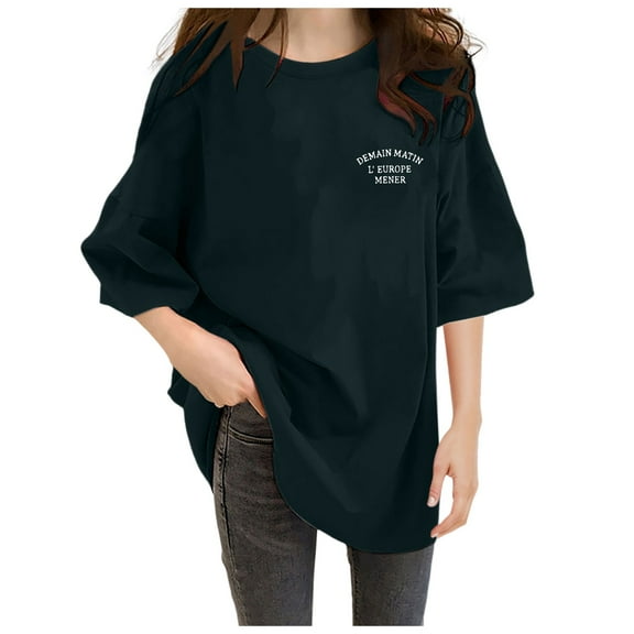 Women's Casual Loose Solid Color T Shirt With Crew Neck And Sleeved Drop