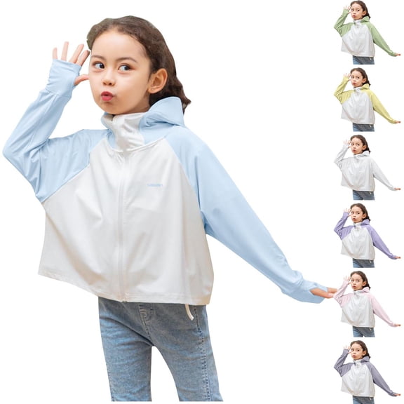 MKOSPLRT Kids Active Zipper Sun Protection Jacket 3-14 Years Boys Girls Color Block Thumbhole Cooling Shirt Fishing Running Outdoor