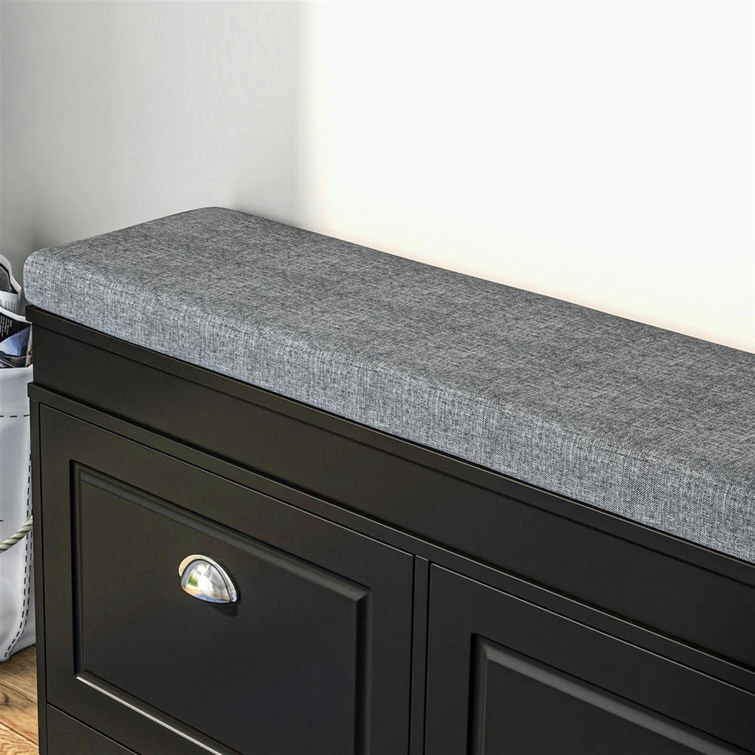 Demi Bonn 41" Modern Storage Bench with Cushion, Entryway Bench, 2 Drawer Ottoman, Large Capacity for 8 Pairs Shoes, Black