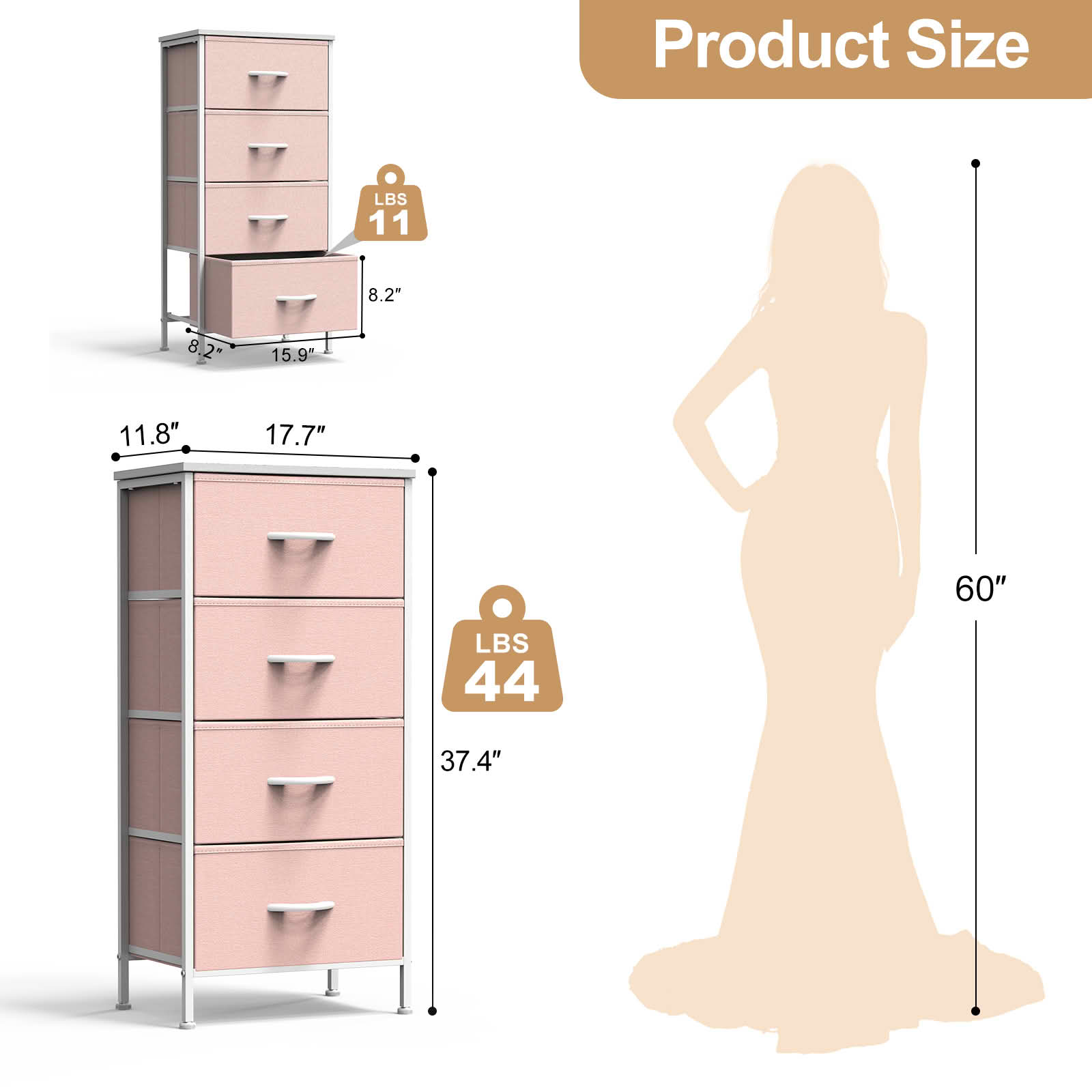 MAYEERTY Fabric Drawer Storage Cabinet with Wooden Top, Multifunctional Nightstand Dresser Sideboard Organizer for Bedroom Closet Hallway