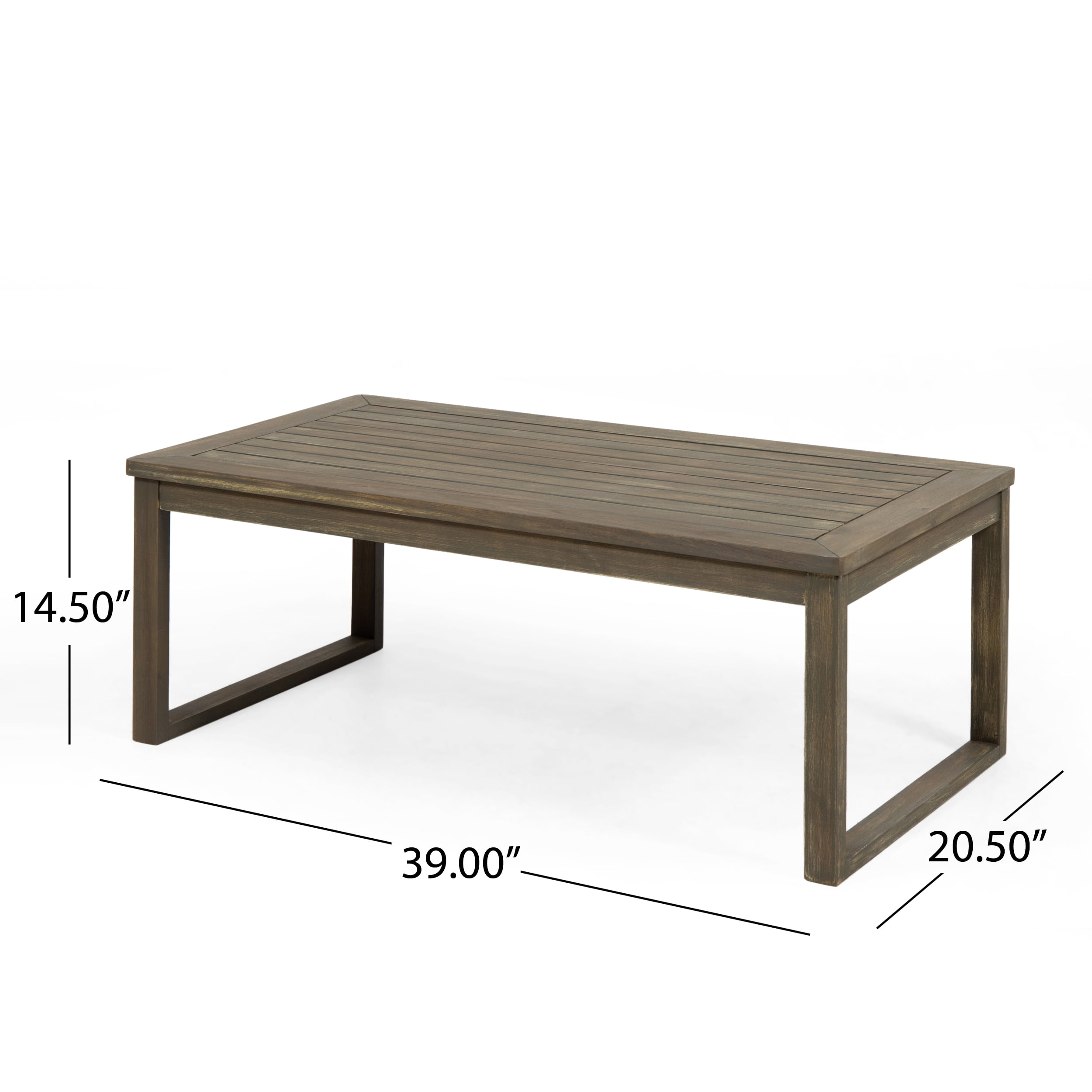 Outdoor Coffee Table and Double Sofa Combination Set, Acacia Wood Frame Leisure Furniture for Patio Garden, Gray and Dark Gray