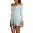 thumbnail image 4 of Gamivast Off The Shoulder Dress for Women Mini Dress Off Shoulder Long Sleeve Bodycon Dress Ruched Drawstring Front Party Clubwear, 4 of 7
