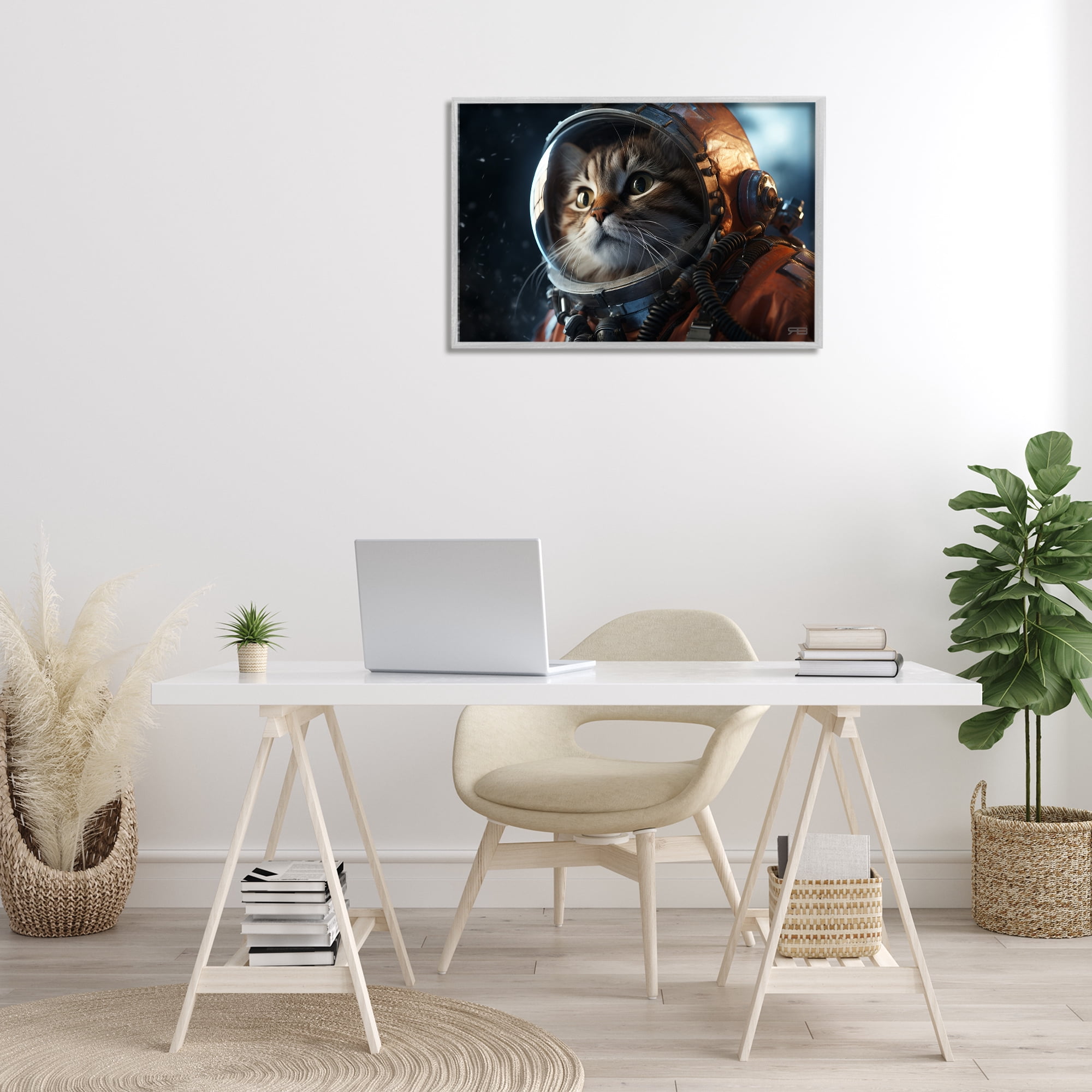 Stupell Industries Astronaut Cat in Space Animals & Insects Painting Gray Framed Art Print Wall Art, 30 x 20