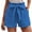 Blue, variant on RYRJJ Womens Cotton Linen Beach Shorts Soft Elastic Waist Bowknot Tie Belted Summer Casual Short Pants with Pockets(Purple,XXL)