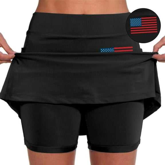 Skorts for Women American Flag Graphic High Waisted Athletic Tennis Skirt Shorts Independence Day Skort