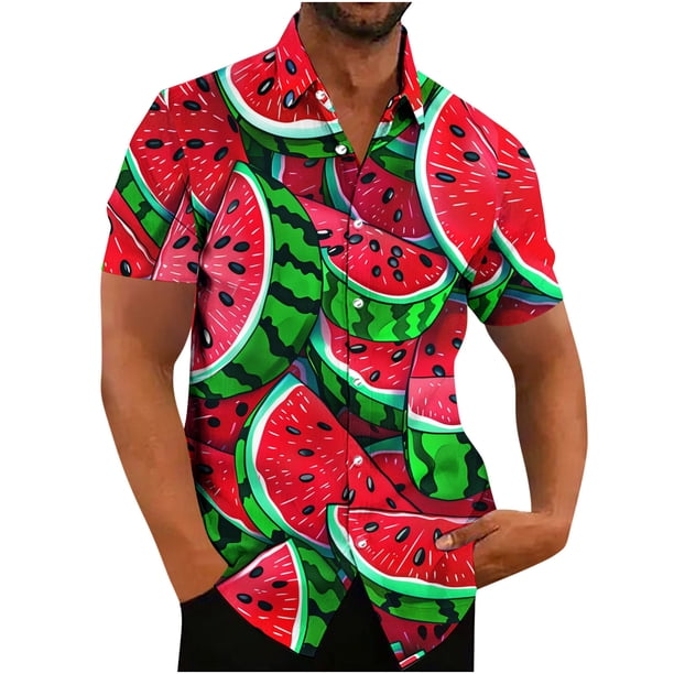 Camisas de Manga Larga para Hombres Impresión Botón Cuello de Vuelta Blusa Casual, Hombre de Manga Corta Botón Abajo Camisas