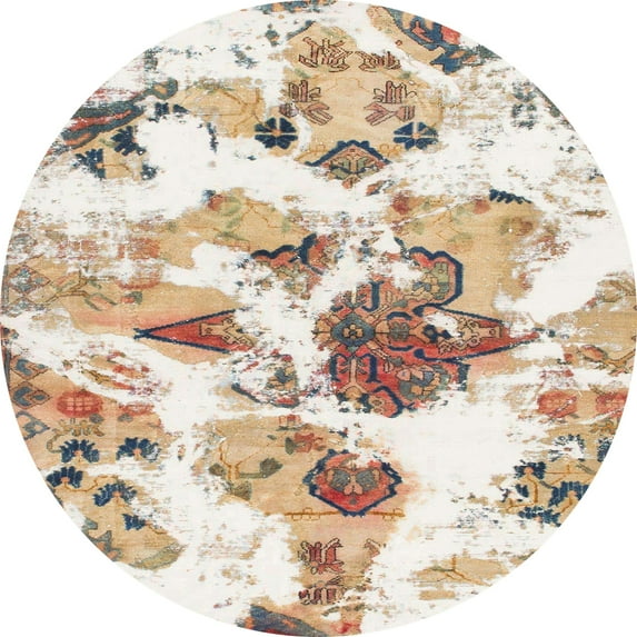 Ahgly Company Indoor Round Abstract Gold Abstract Area Rugs, 5' Round