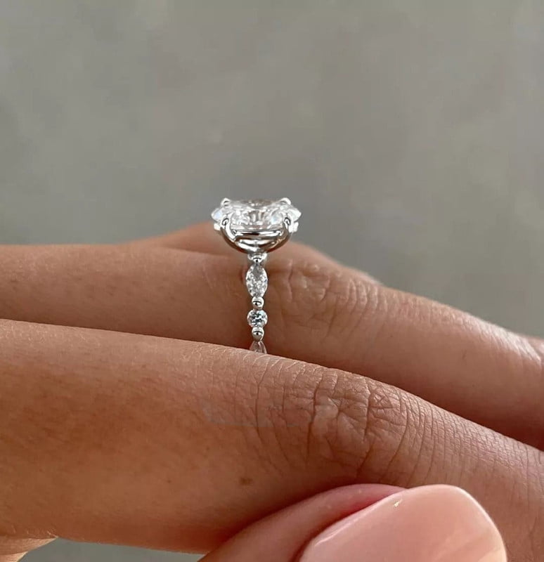 solitaire jewels 1.5CT Oval Moissanite Hidden Halo Engagement Ring For Women, 10K White Gold