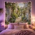 thumbnail image 2 of Winding Stone Cottage Alley with Climbing Roses, Serene Photorealistic for Travel Enthusiasts, Rustic European Village Decor, Housewarming Gift, Tapestry Wall Hanging for Living Room and Bedroom, 2 of 7