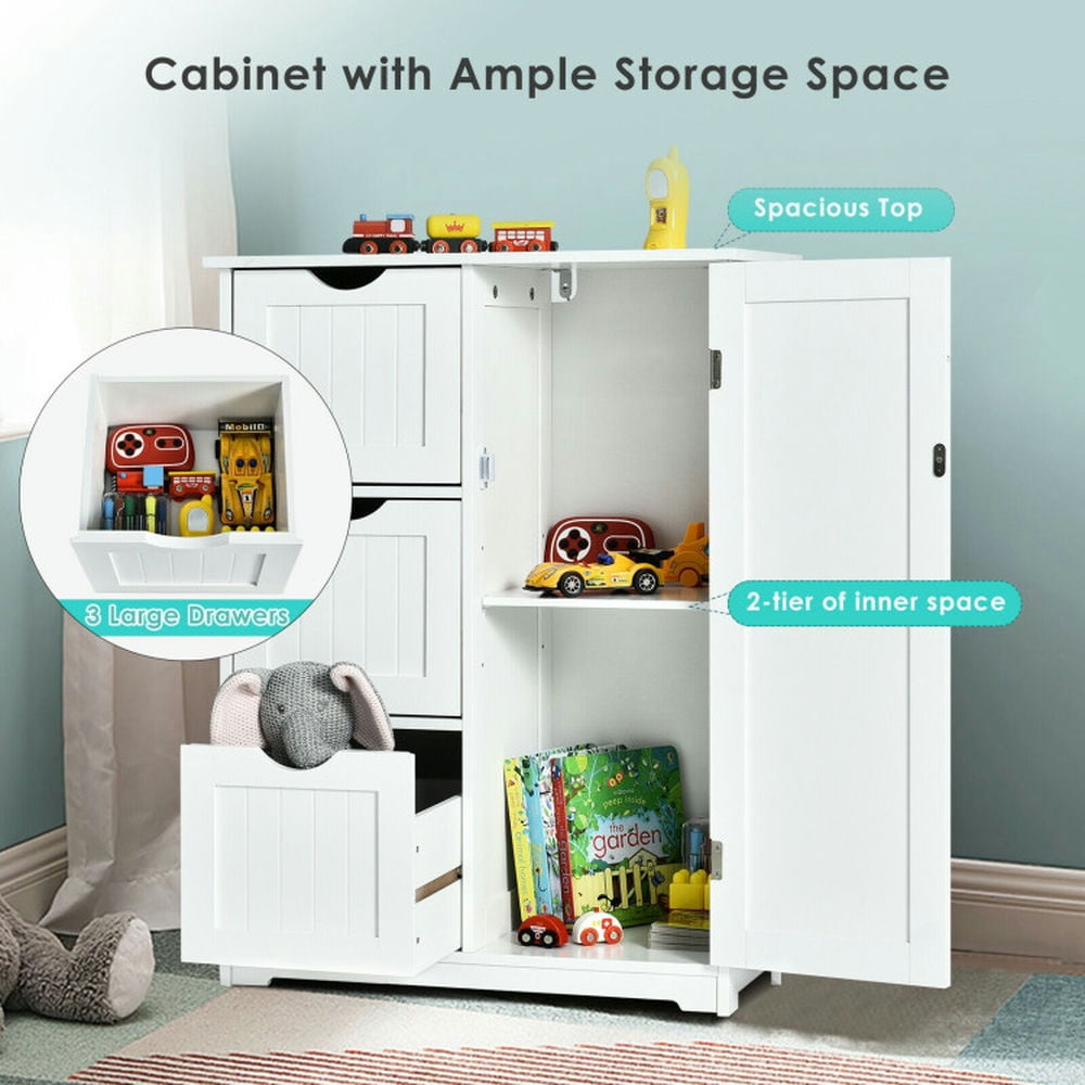 Finihen Bathroom Storage Cabinet, Bathroom Floor Cabinet, Bathroom Floor Cabinet Side Storage Cabinet with 3 Drawers and 1 Cupboard, for Bathroom, Living Room, Bedroom, Kitchen, White Finihen Bathroom Storage Cabinet, Bathroom Floor Cabinet, Bathroom Floor Cabinet Side Storage Cabinet with 3 Drawers and 1 Cupboard, for Bathroom, Living Room, Bedroom, Kitchen, White