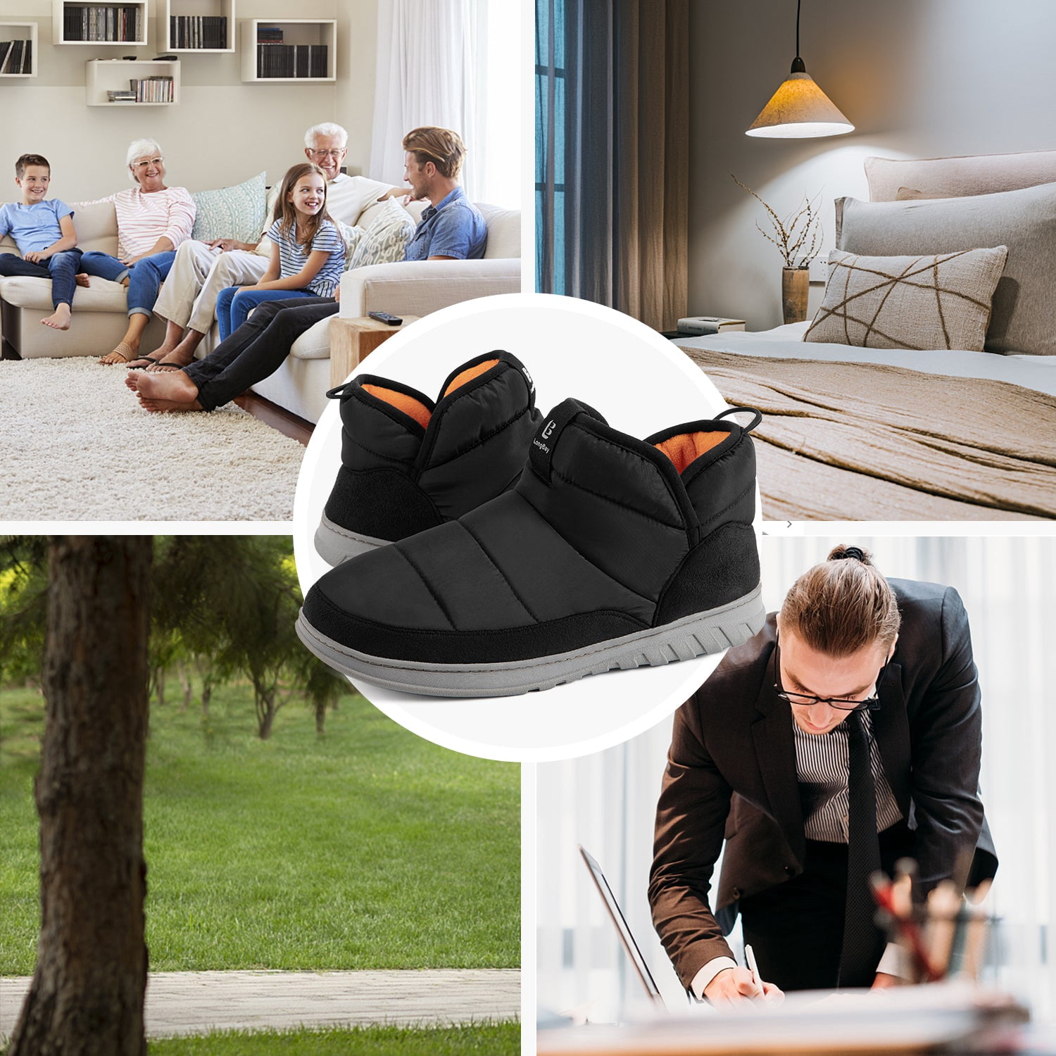LongBay Mens Bootie Slippers with Memory Foam Indoor Outdoor Warm House Shoes Sport Lounge Camping Boots