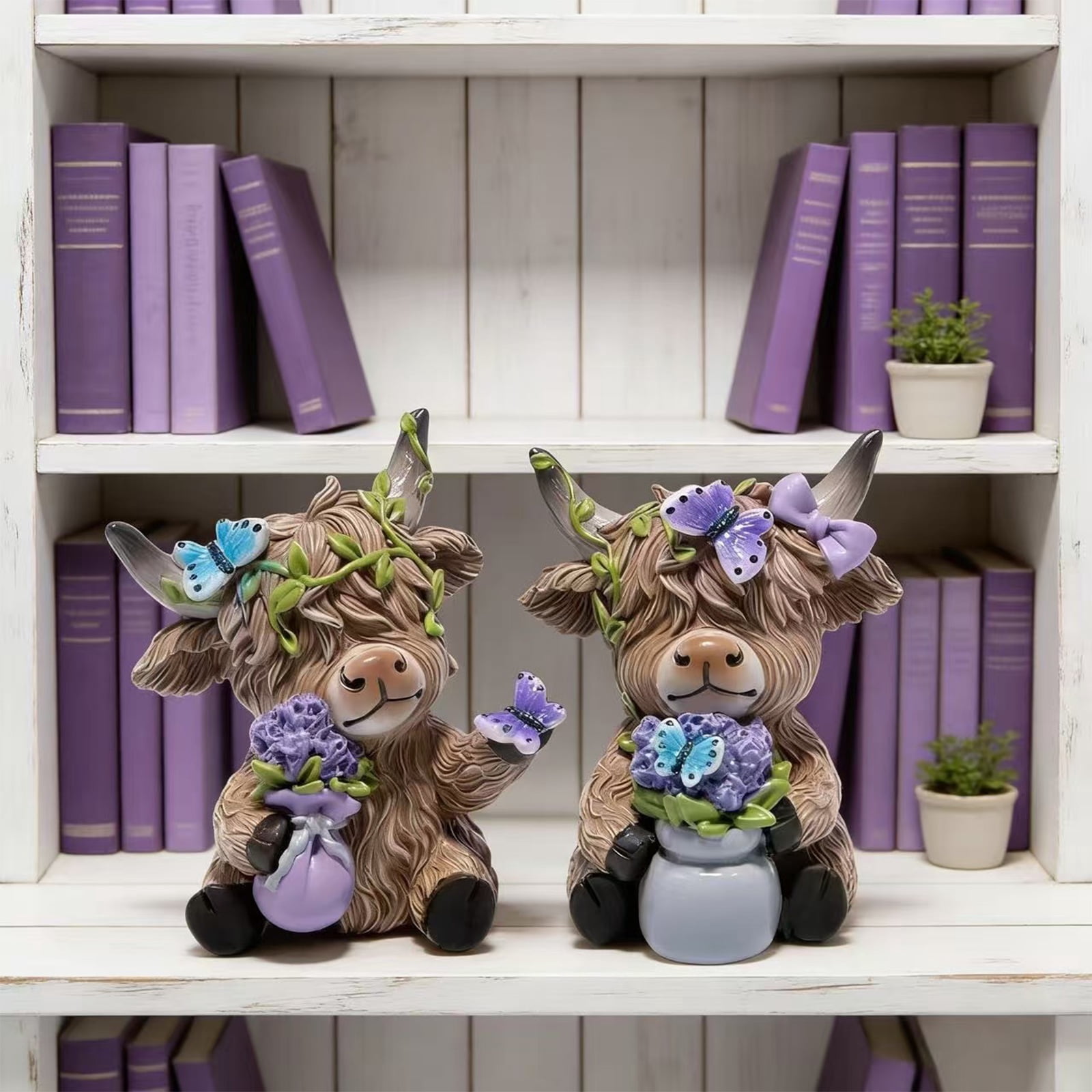 Lavender Calf Figurine Decor, Spring Garden Yard Sculpture Ornament, Home Desktop Display For Living Room Patio Balcony Decoration