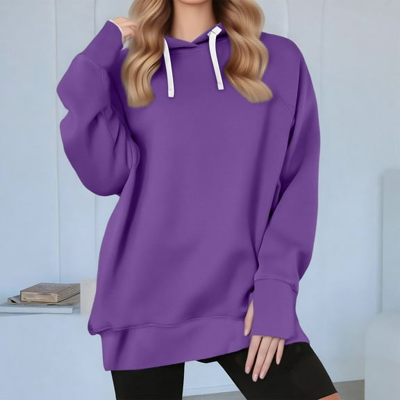 Pincandy Oversized Sweatshirt for Women Long Sleeve Hooded Pullover Hoodie Solid Crew Neck Sweater Fall Casual Sweatshirts