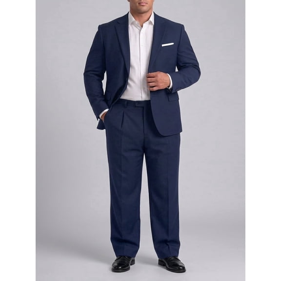 Men's Big & Tall 2-Piece Suit Set - Single Button for Wedding, Business & Formal Occasions Navy Blue 48