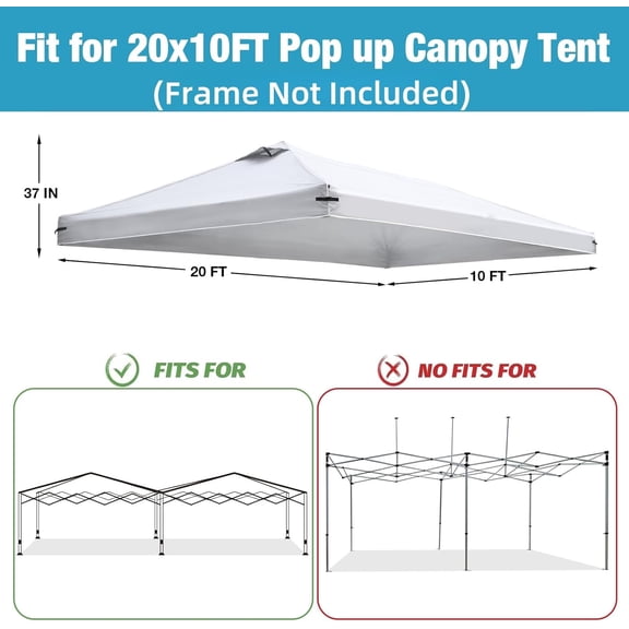10x20 Canopy Replacement Top Cover with Air Vents for ez up Pop up Canopy Gazebo Tent, with Adjustable Strap, Waterproof & Anti- for Outdoor Shade (Top Only, Frame Not Included) (Off White)