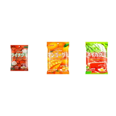3 Pack Kasugai Gummy Candies, Made in Japan, Gluten Free, Mix 3 Flavor (Lychee,Mango,Watermelon) Plus NineChef Brand Long Handle Coffee Spoon