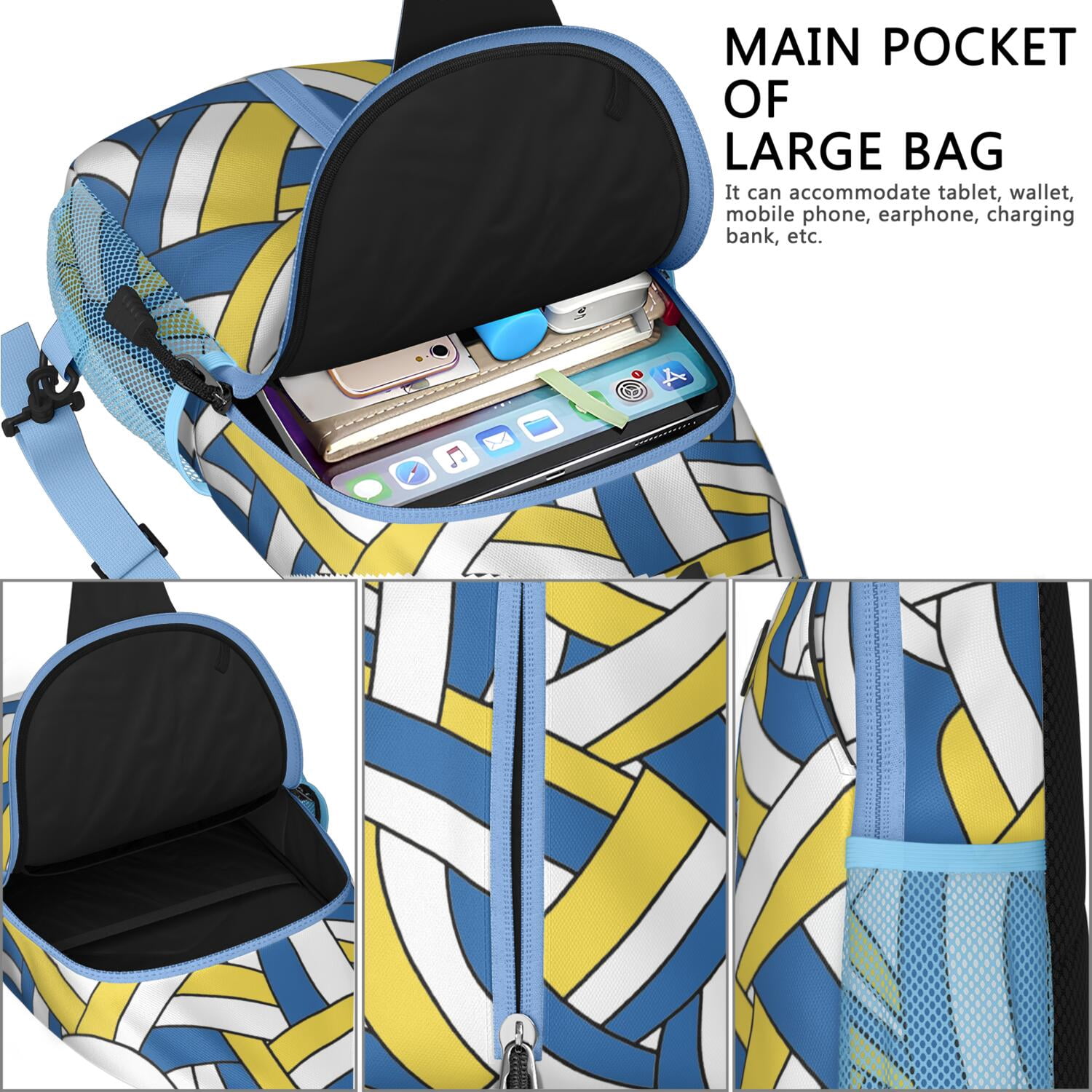 Sports Print Sling Backpack with Baseball, Football, and Soccer Themes – Water-Resistant Crossbody Bag with Anti-Theft Pocket, Large Storage Compartments, Adjustable Strap