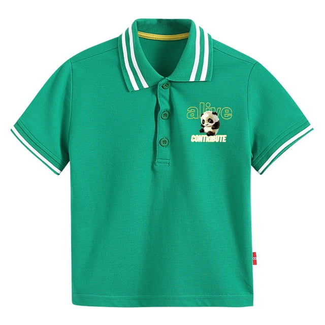 WEIYLL Polo Shirt Garçons Football Dessin Animé Impression 3D Ample Doux Manches Courtes Boutonné Vert Hauts Enfants pour 8-9 Ans