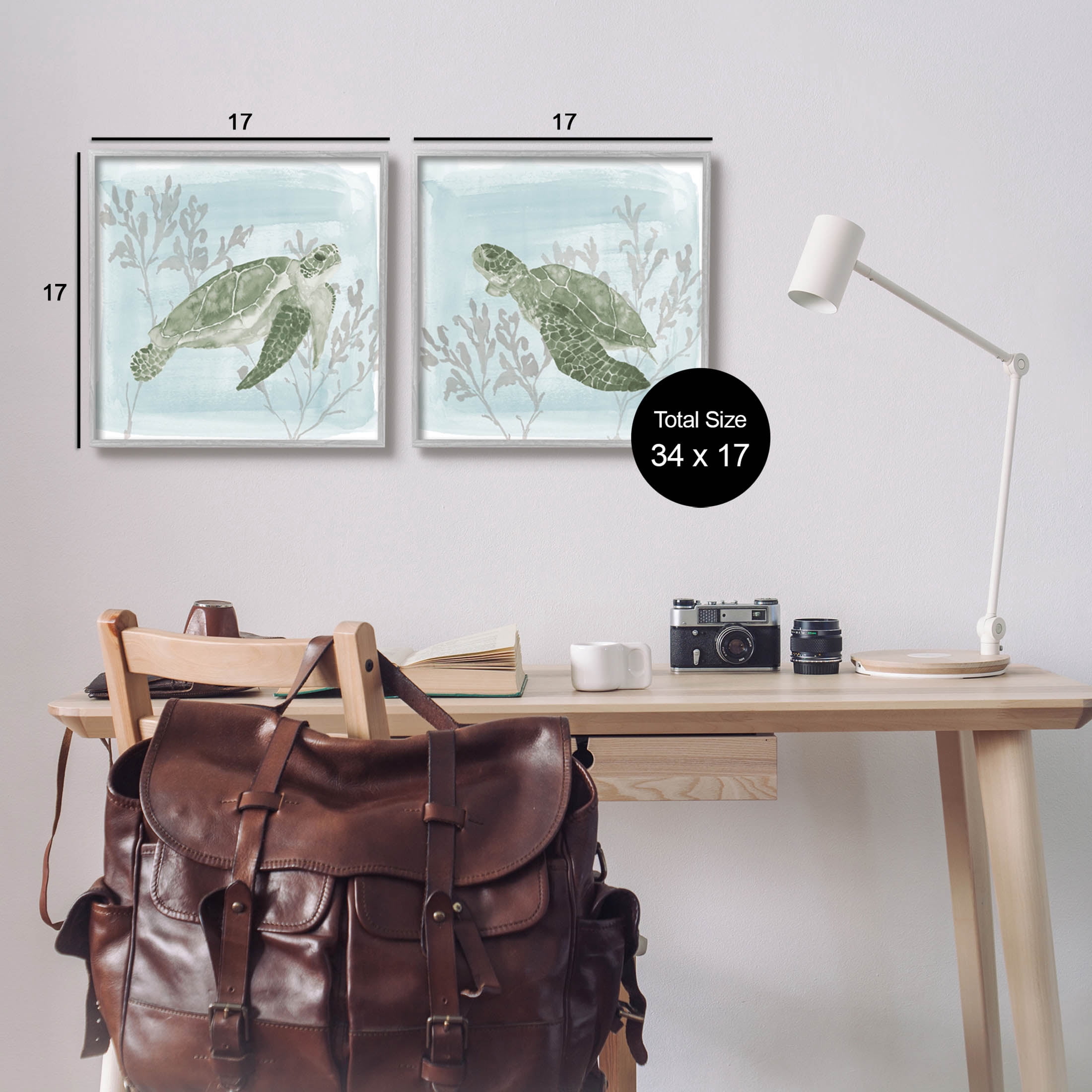 Underwater Sea Turtle Coral Landscape Animals & Insects Graphic Art Gray Framed Art Print Wall Art, Set of 2