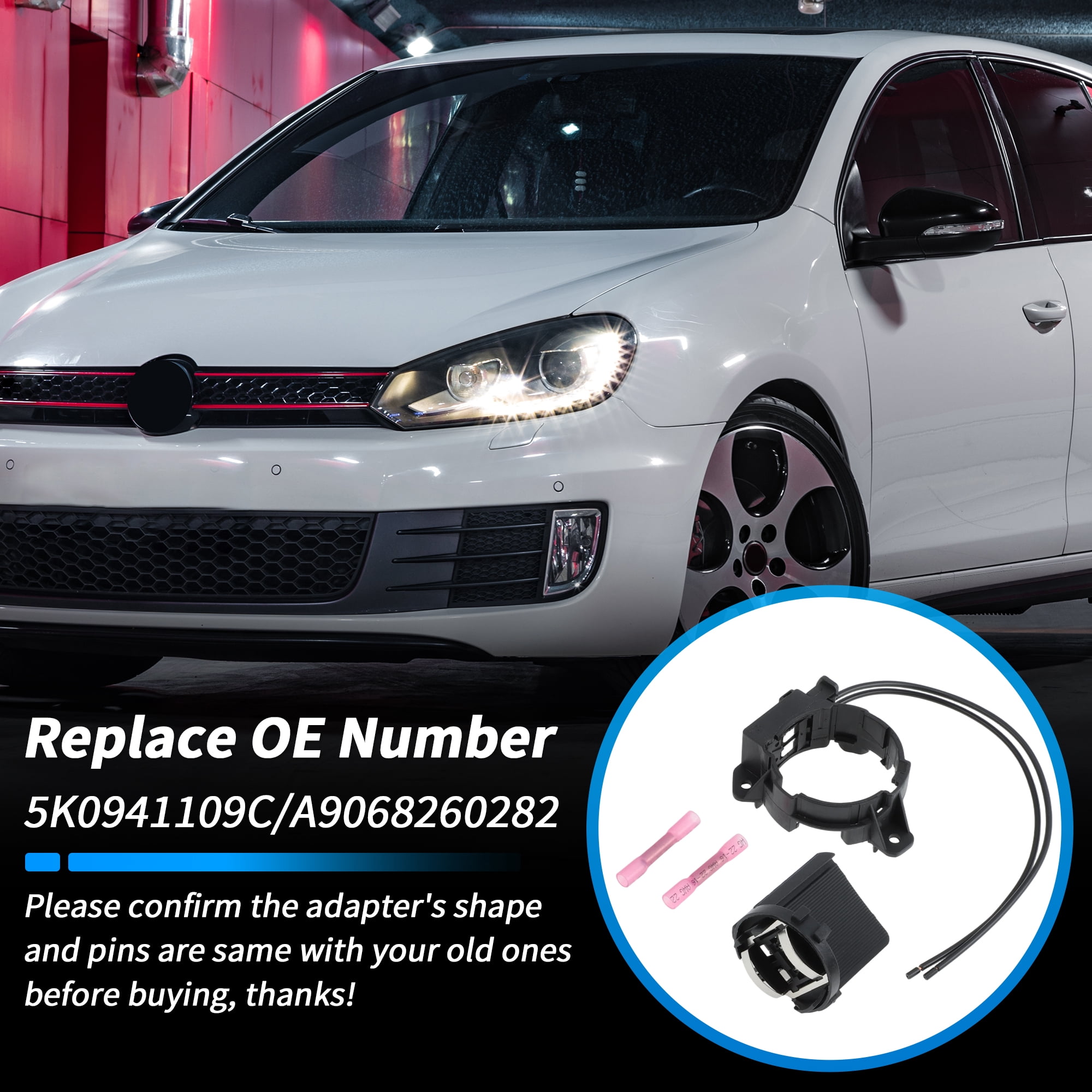 Unique Bargains H7 Headlight Bulb Socket Adapter Wiring Kit for Volkswagen Golf GTI