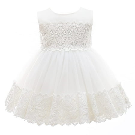 

Xangirl Baby Girls Lace Dress Baby Christening Baptism Dress Sleeveless for Party Birthday White