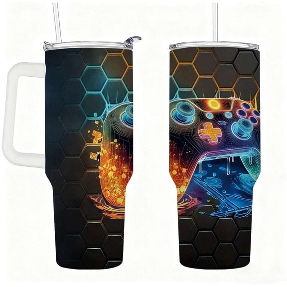 Controller Tumbler with Handle, Stainless Steel Insulated Cup with Lid and Straw