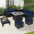 thumbnail image 3 of Patiojoy Canapé Sectionnel d'Extérieur en Rotin PE Tressé de 9 Pcs avec Table de Foyer au Gaz de 35 Pouces, Ensemble de Conversation de Patio Gain de Place avec Coffre de Rangement, Bleu Marine, 3 of 10