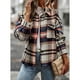 thumbnail image 4 of Camisa de manga larga a cuadros para mujer, abrigo informal con cuello y botones, blusa para uso diario, color café L, 4 of 8