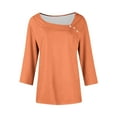 thumbnail image 5 of Nfurl Square Neck Tops for Women Elegant Solid Color 3/4 Sleeve Blouses Business Casual Shirts Fitted Ladies Summer Going Out Top Orange XL, 5 of 5
