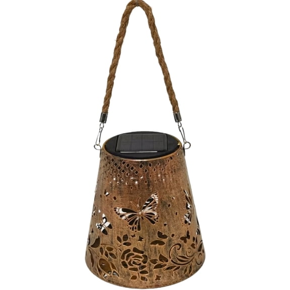 Solar Powered Outdoor Hanging Lantern with Butterfly and Floral Cutouts for Garden Patio Yard Pathway Decor