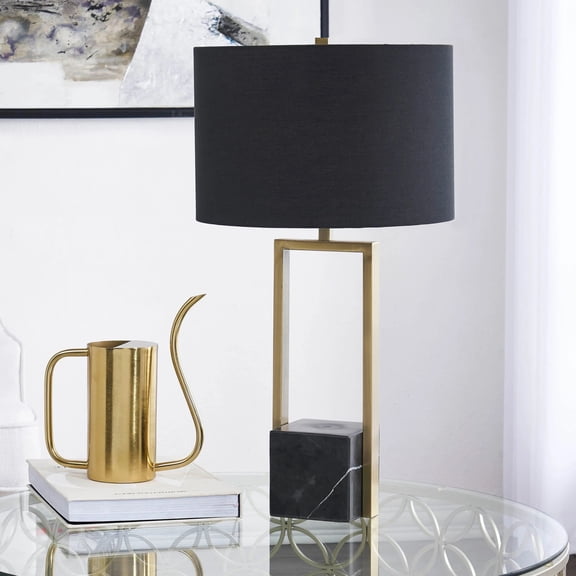 Signature Home Collection Brass-Plated Table Lamp with Marble Base - 27.75" - Black