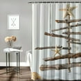 thumbnail image 2 of Fenyluxe  Christmas Shower Curtain, Driftwood Tree with Ornamental Nautical Design Starfish and Seashells Noel Theme, Cloth Fabric Bathroom Decor Set with Hooks, Brown Yellow White, 2 of 7