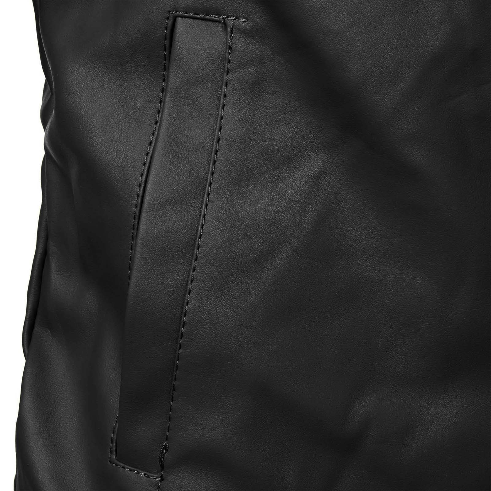 RYDCOT Men Solid Color Leather Jacket Outerwear Fashion PU Leather Long Sleeved Stand Collar Coat Black