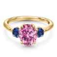 thumbnail image 3 of Gem Stone King 10K Yellow Gold Pink Moissanite and Blue Created Sapphire Engagement Ring for Women | 2.50 Cttw | Oval 9X7MM | Gemstone Birthstone | Size 9, 3 of 6