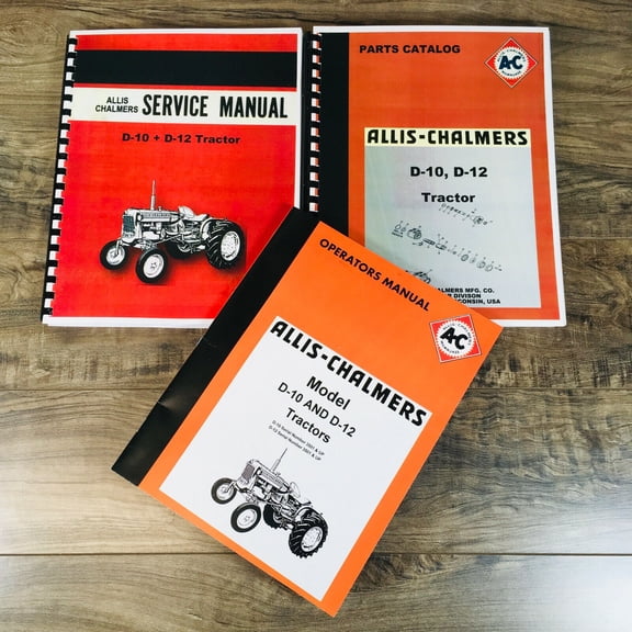 ALLIS CHALMERS D-10 D-12 TRACTOR SERVICE MANUAL PARTS OPERATORS SET S/N 3501-UP