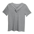 thumbnail image 4 of CHEEREAM Girls Short Sleeve Blouse Casual Solid Color Button Decor Tee Tops Summer Trendy V Neck Shirts Preppy Clothes, 4 of 6