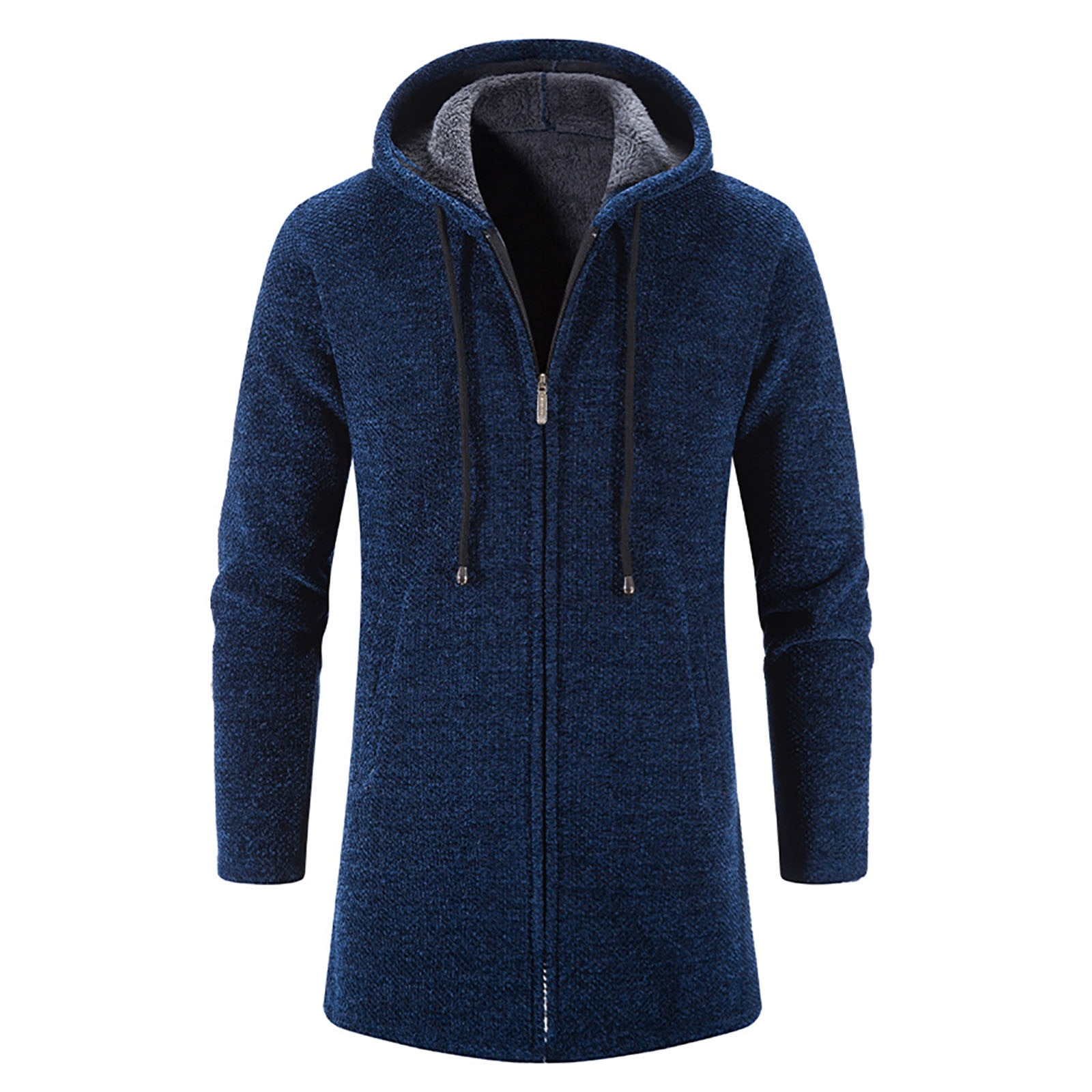 Odeerbi Trench Coats for Men Mid-length Hooded Jacket Windbreaker Solid Solor Casual Anoraks Navy