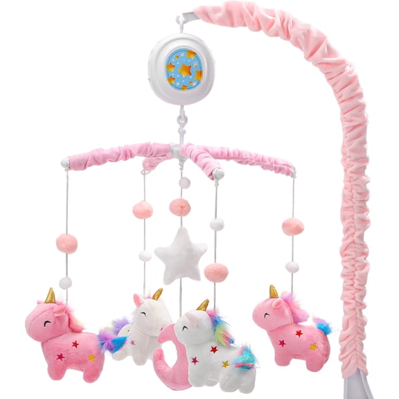 Unicorn Baby Crib Mobile for Girls with Music Box (100  Lullabies), Rotating Plush Crib Toys for Newborns, Infant, Baby Shower Gift