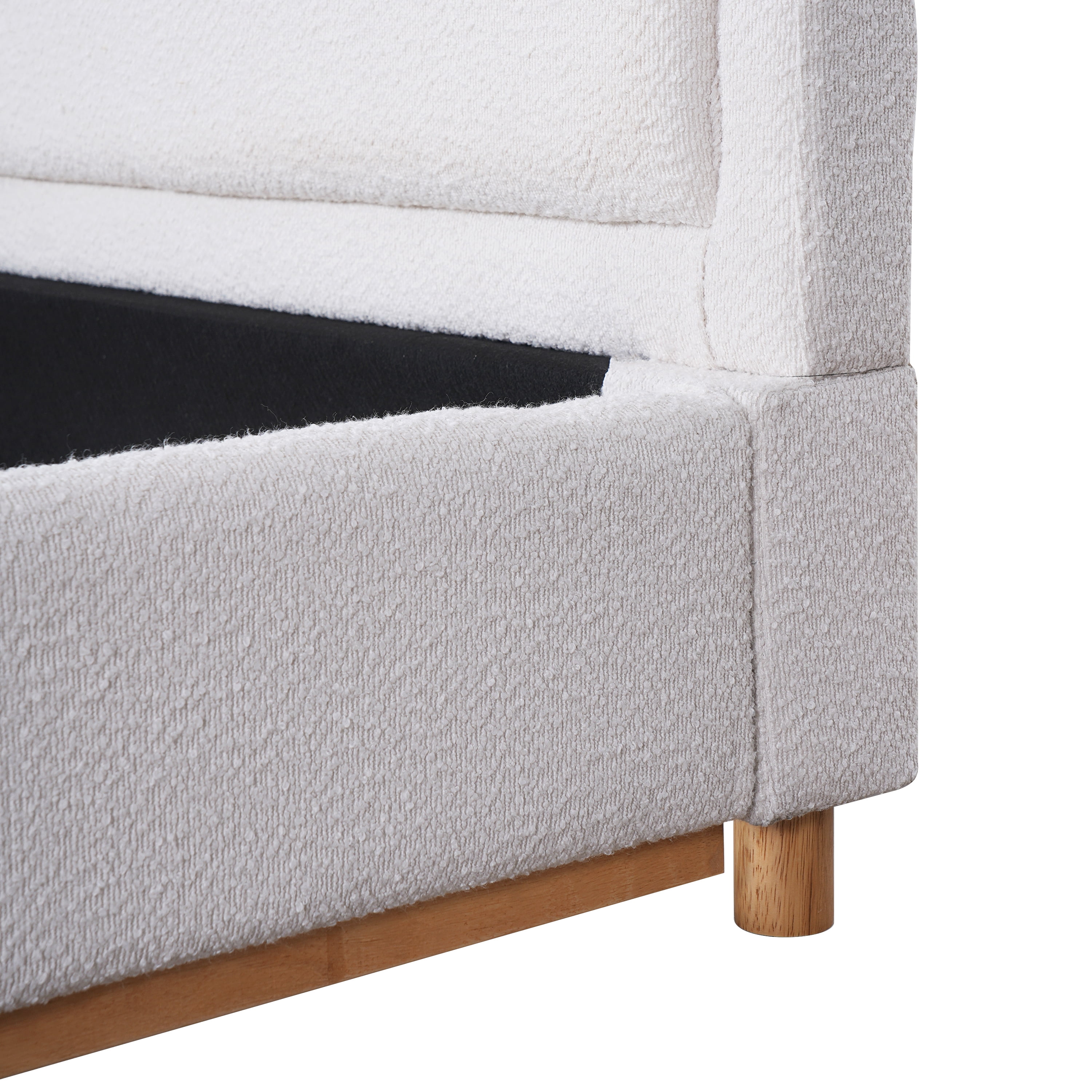 Queen Size Bed Frame with Boucle Upholstered Curved Headboard & Solid Wood Base, Platform Bed for Bedroom, White